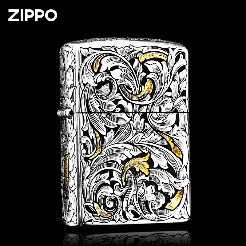 zippo打火机正品 中唐草花错金银盔甲外壳官方旗舰高端礼物DYH1X1