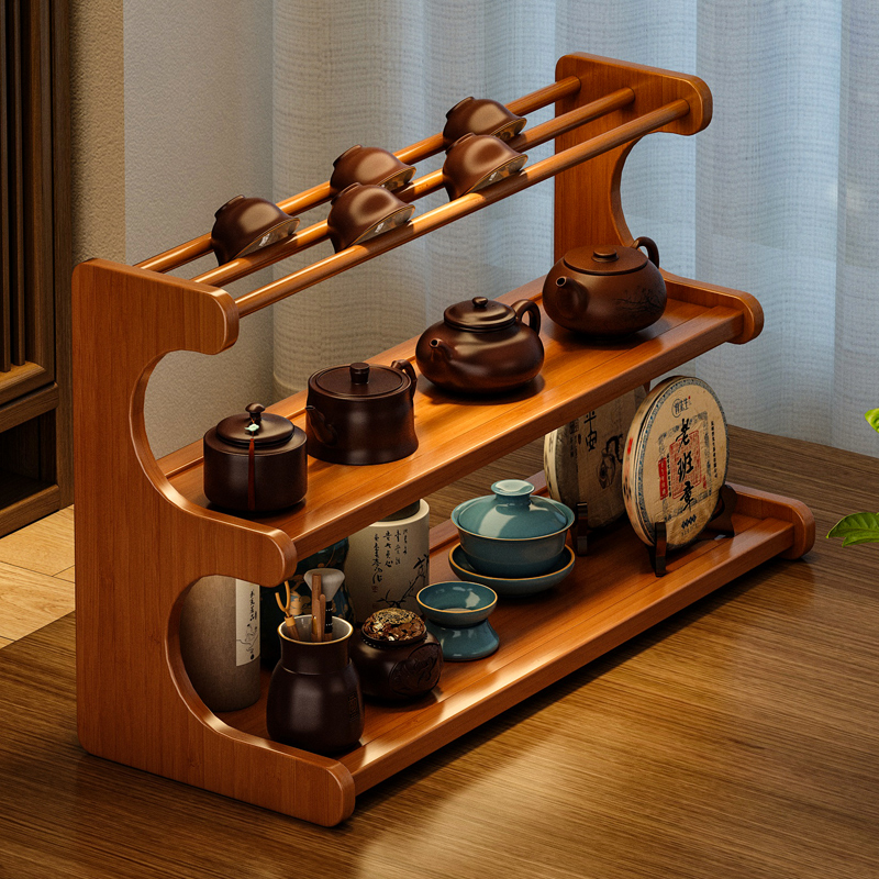 桌面茶杯收纳置物架茶室茶桌小型博古架茶台茶具摆放展示架sw
