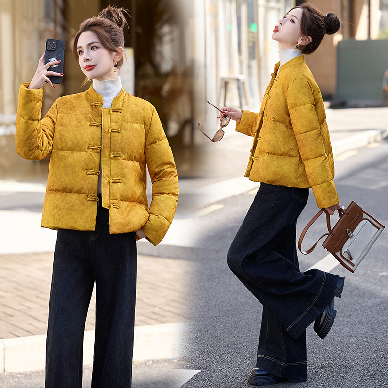 新中式g风羽绒服女2025冬季新款白鸭绒加厚小个子短外套