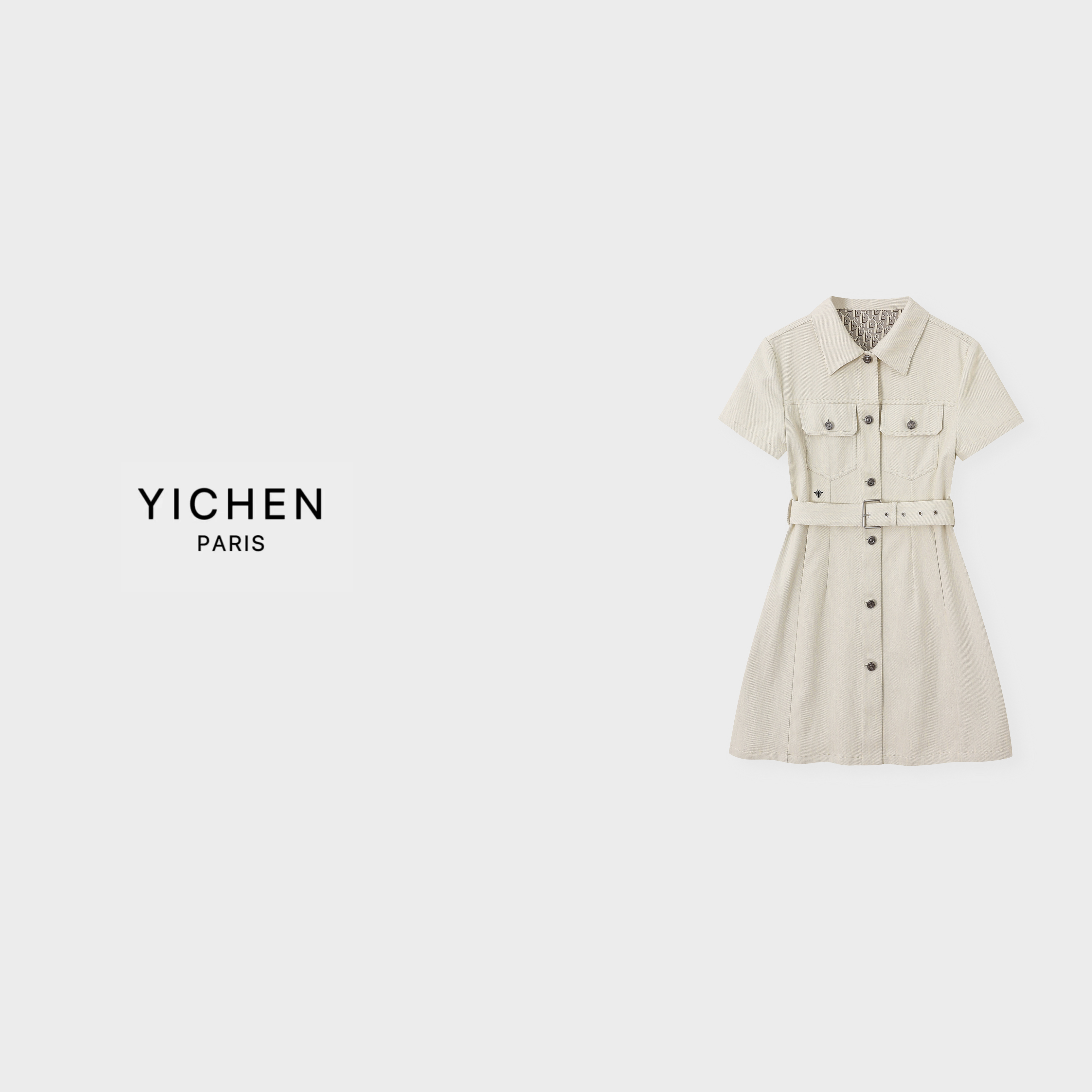 YC Dio*字母提花翻领双口袋牛仔徽标连衣裙-5048