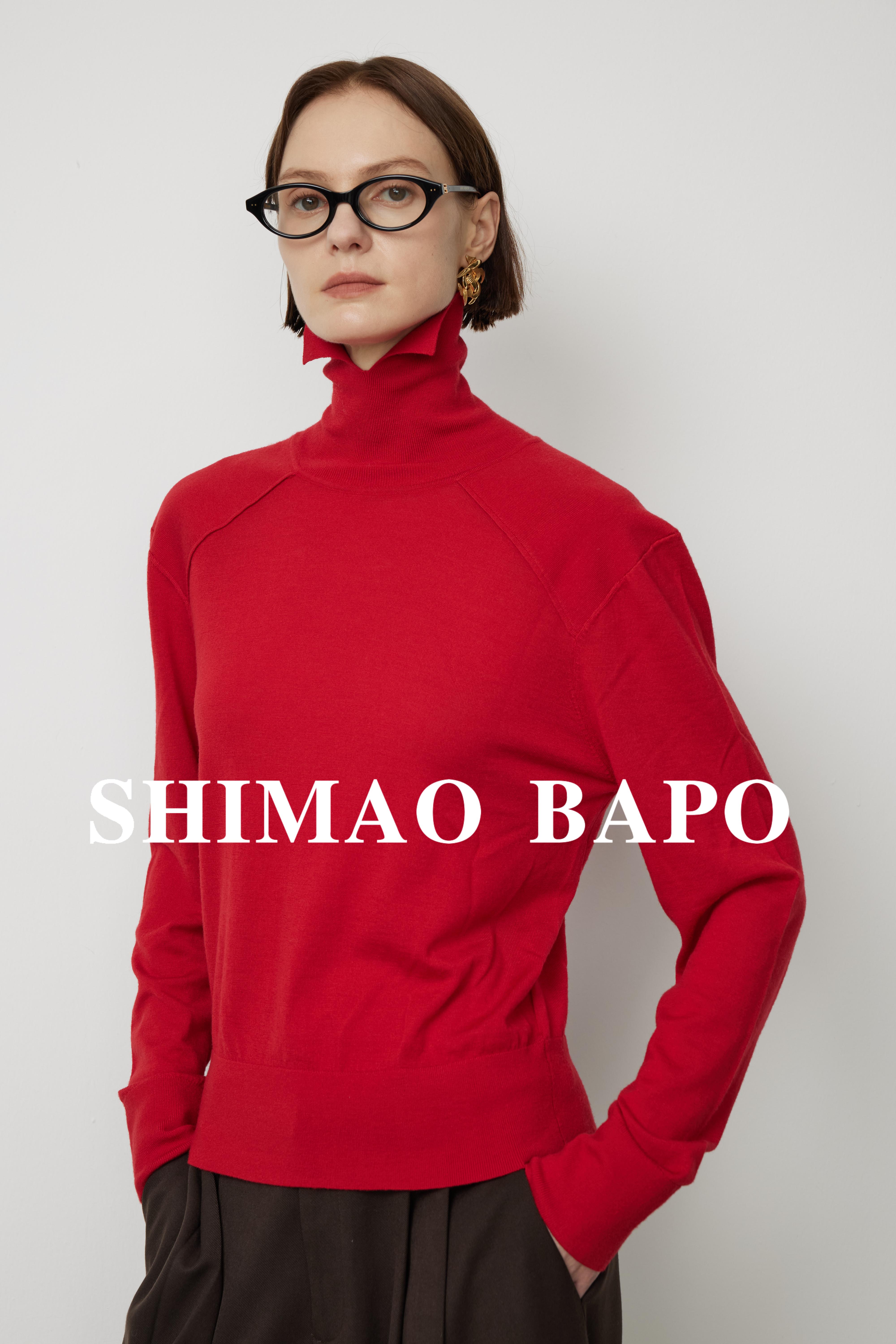 SHIMAO BAPO  48支16针超细100羊毛高领针织上衣