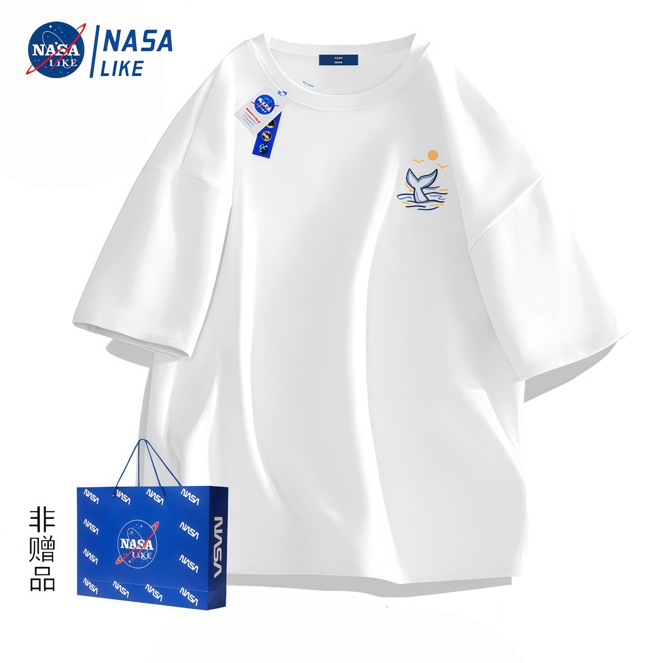 NASA LIKE100%纯棉印花短袖休闲运动t恤男夏季慵懒风百搭体恤衫