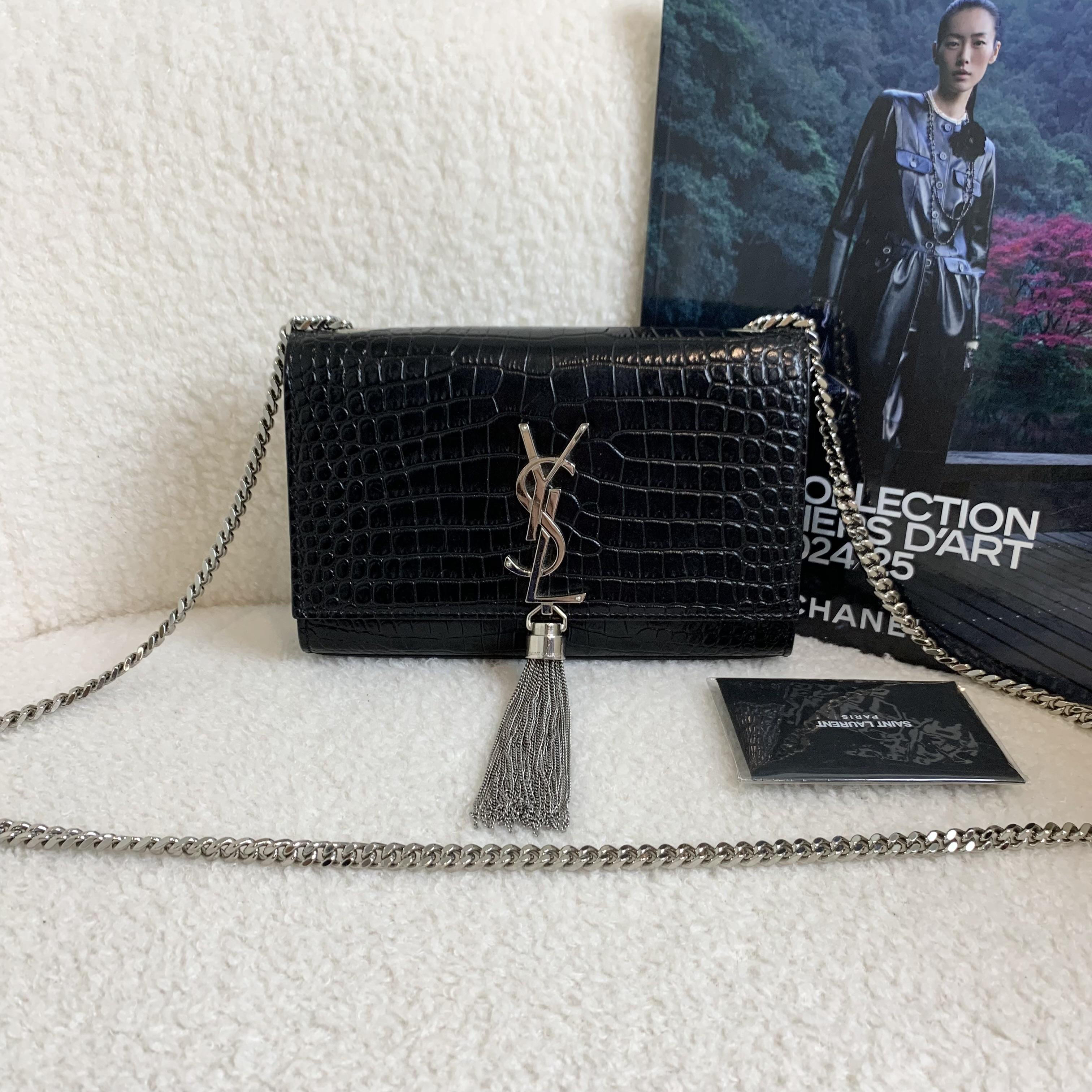 99新 YSL/圣罗兰 壹臻/黑银压纹流苏kate小号斜挎包19年27921299