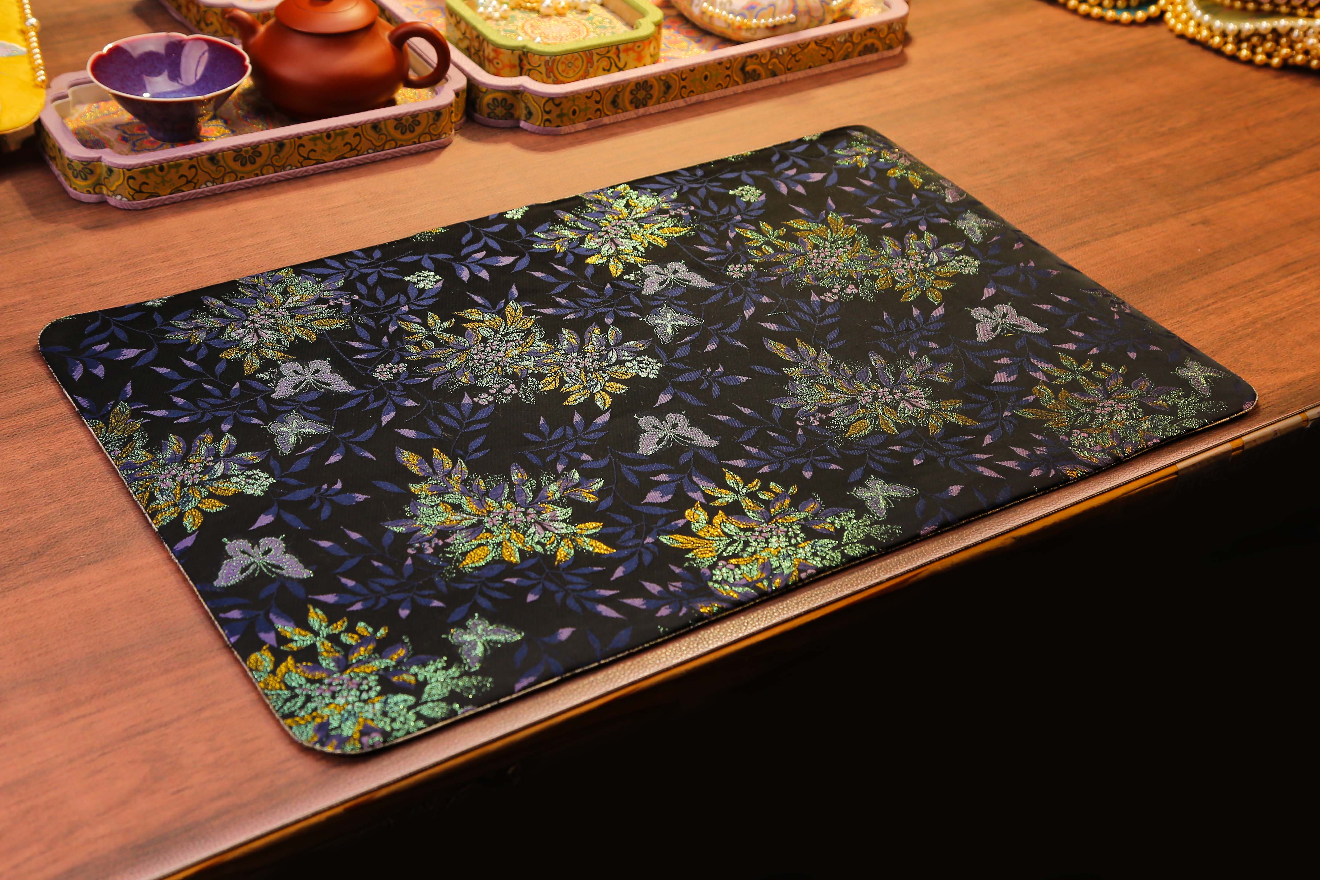 CX1109 大程造物 织金桂花蝴蝶织锦缎 手工轻奢高档茶席 茶壶杯垫