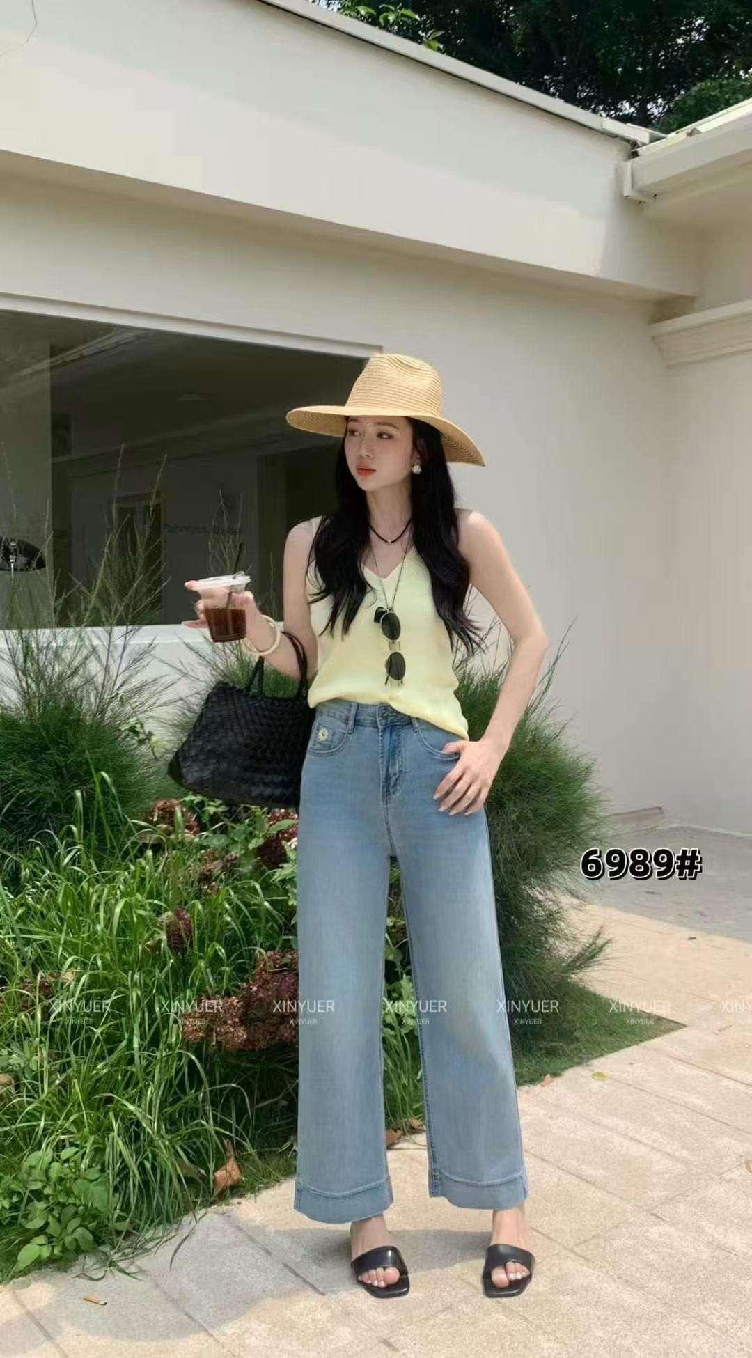 夏天新款九分阔腿牛仔裤6989