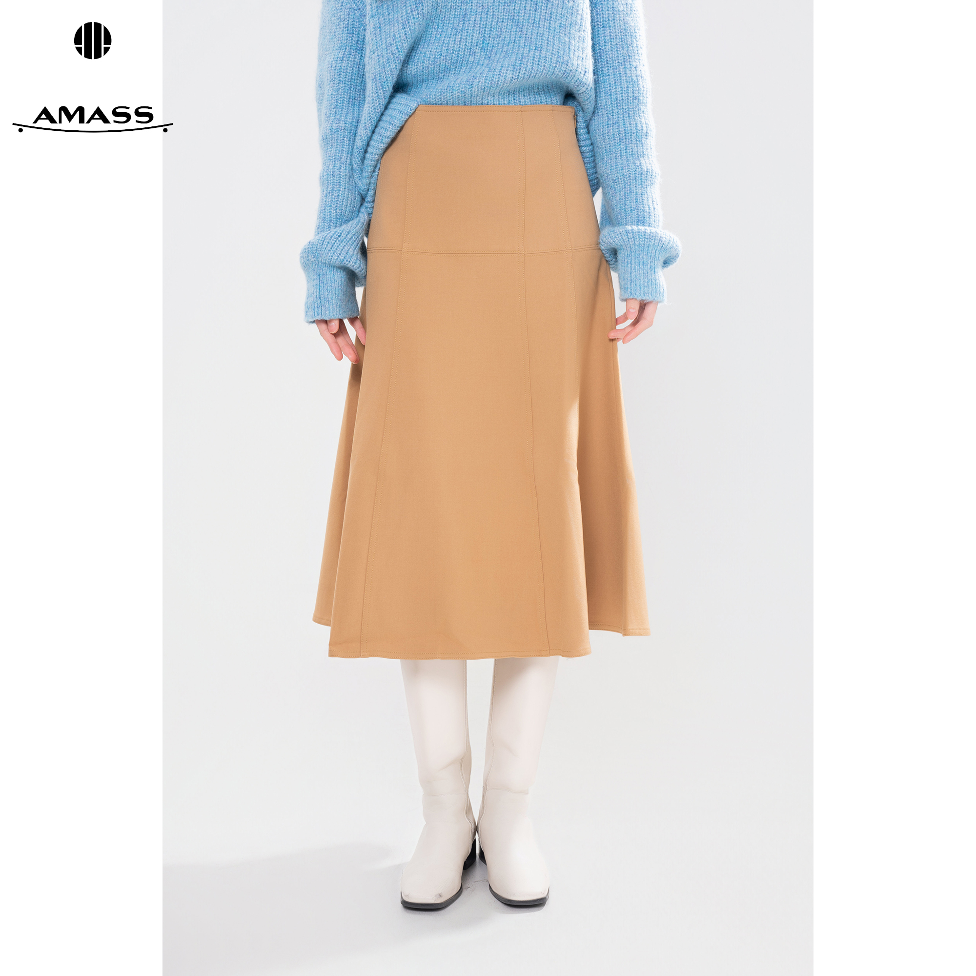 AMASS/阿玛施春夏纯色气质优雅百搭赫本A字裙中长款半身裙5200406