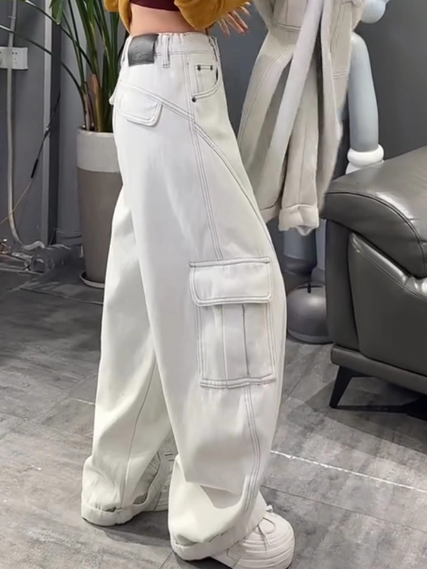 青少年冬季牛仔裤潮流阔腿裤复古港风高腰百搭学院风