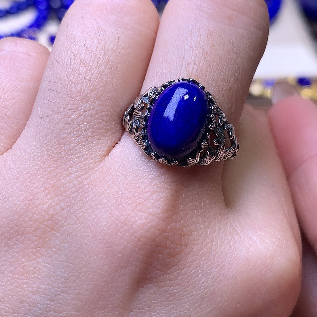 悦***心青金石银S925镶嵌戒指