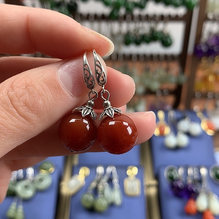 玛瑙/玉髓耳环银S925镶嵌12左右