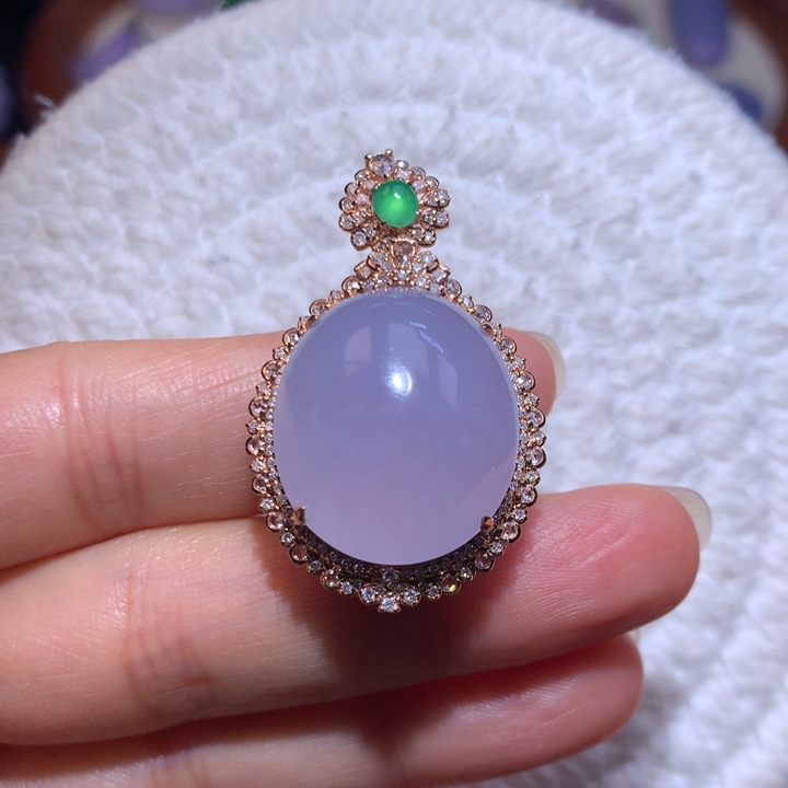 翡翠颈饰18K金镶嵌冰粉紫吊坠