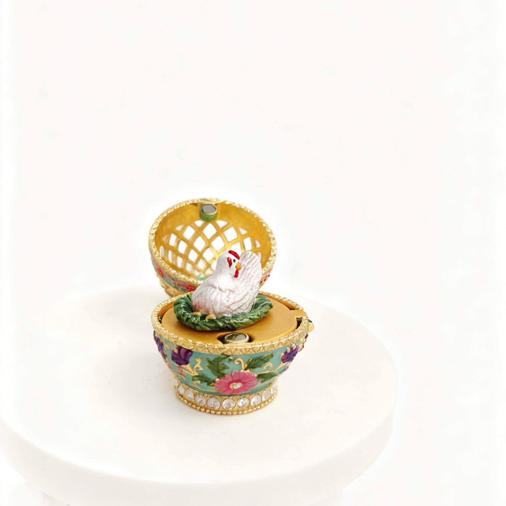 珐琅彩手工小鸡复活鸡蛋摆件戒指项链七宝烧首饰盒