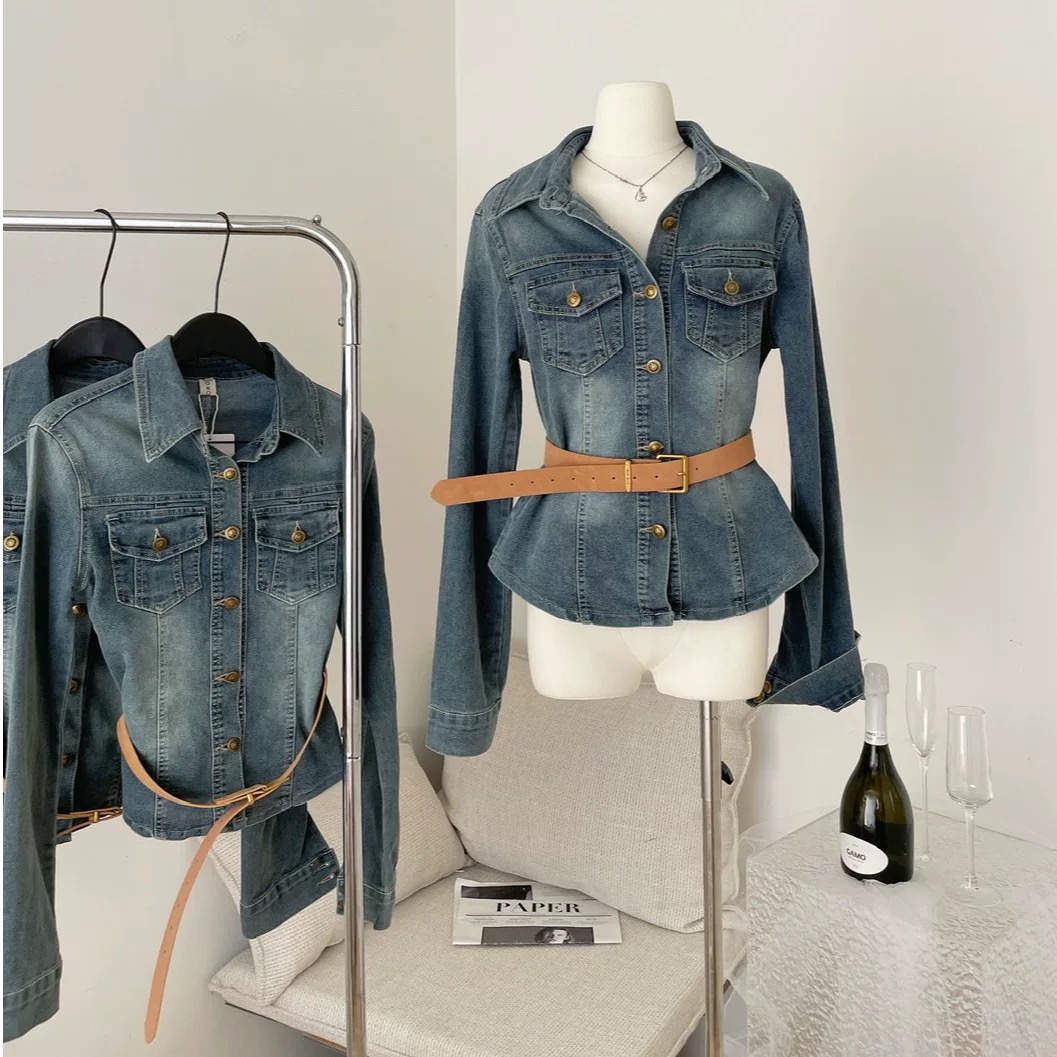 【杂志焦点】复古牛仔外套2025春季显瘦休闲设计感时尚polo领上衣女