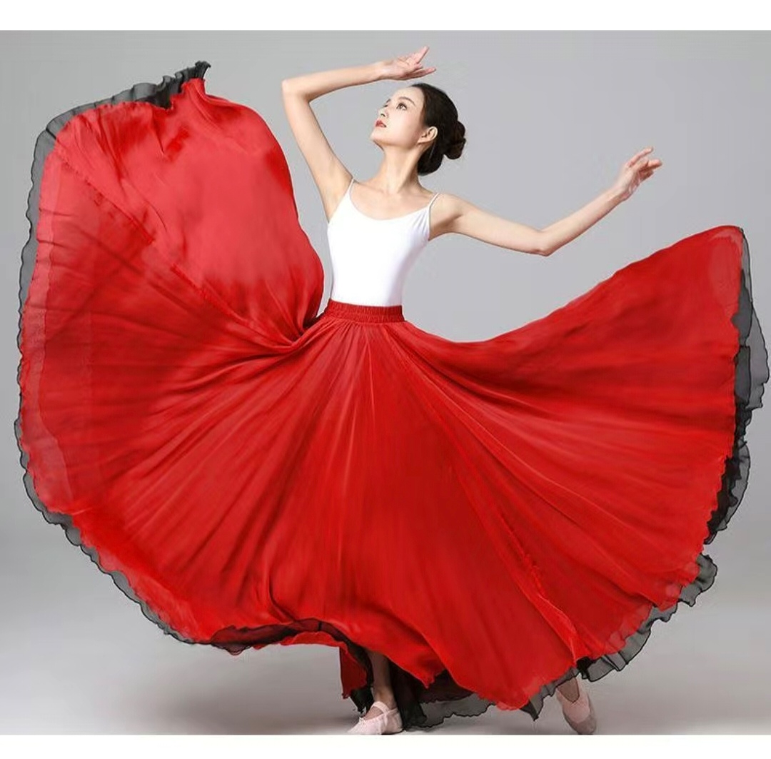 古典舞720度两面穿天丝大摆裙双层民族风舞蹈裙