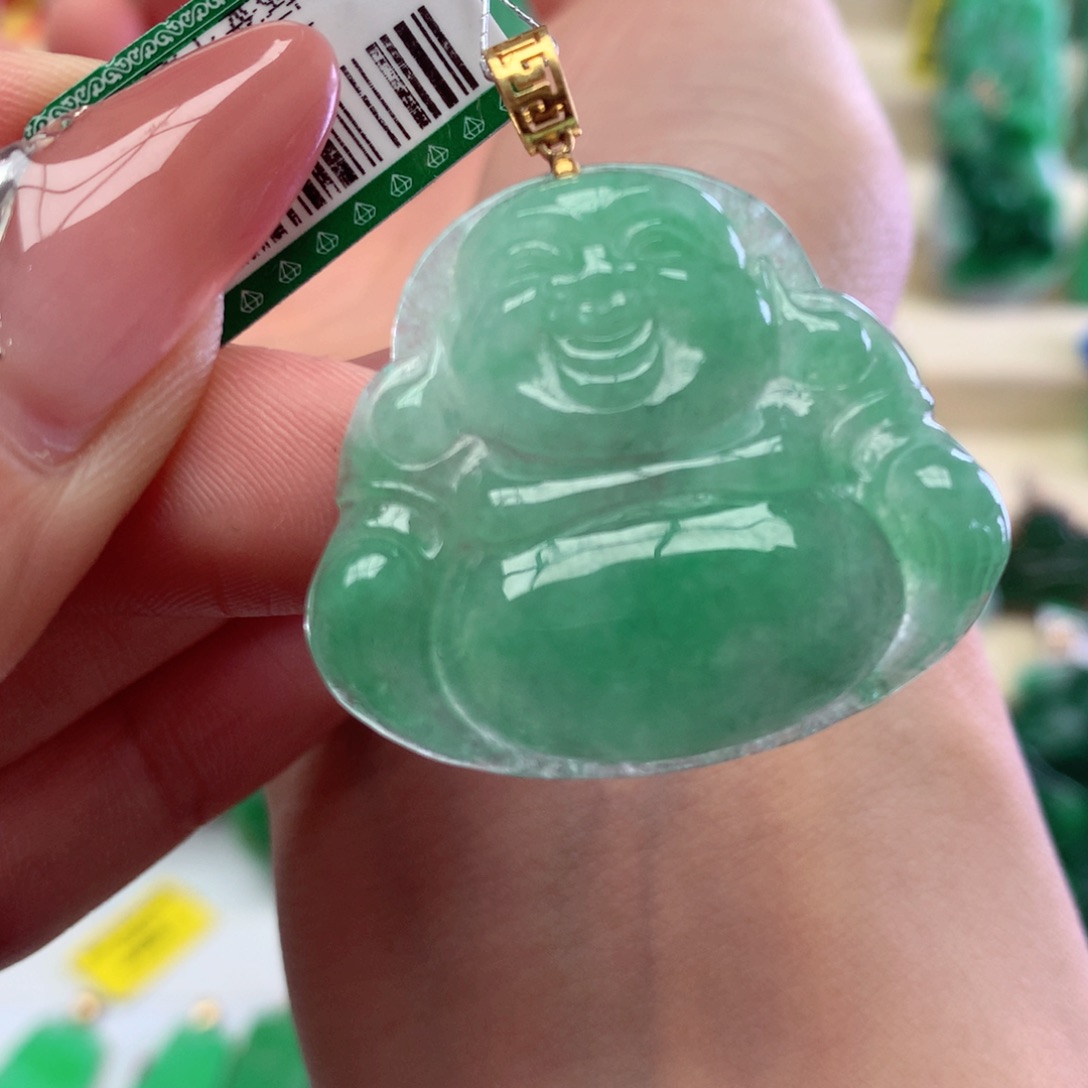 翡翠吊坠(不含链)18K金镶嵌挂件