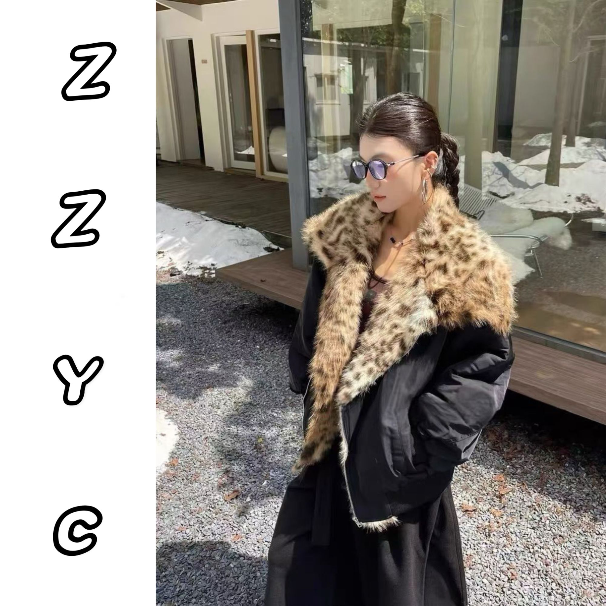 ZZ赵赵2025新款豹纹毛绒加厚加棉保暖外套