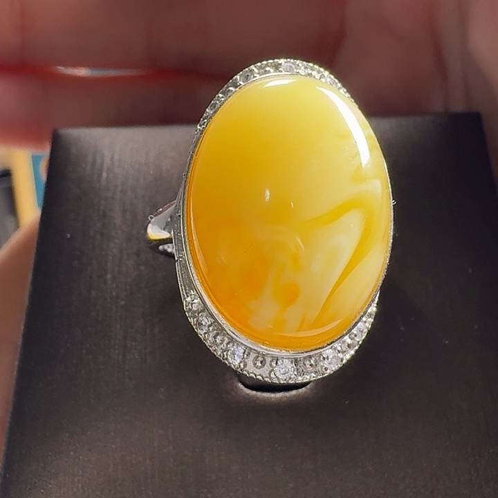 蜜蜡银S925镶嵌戒指戒指