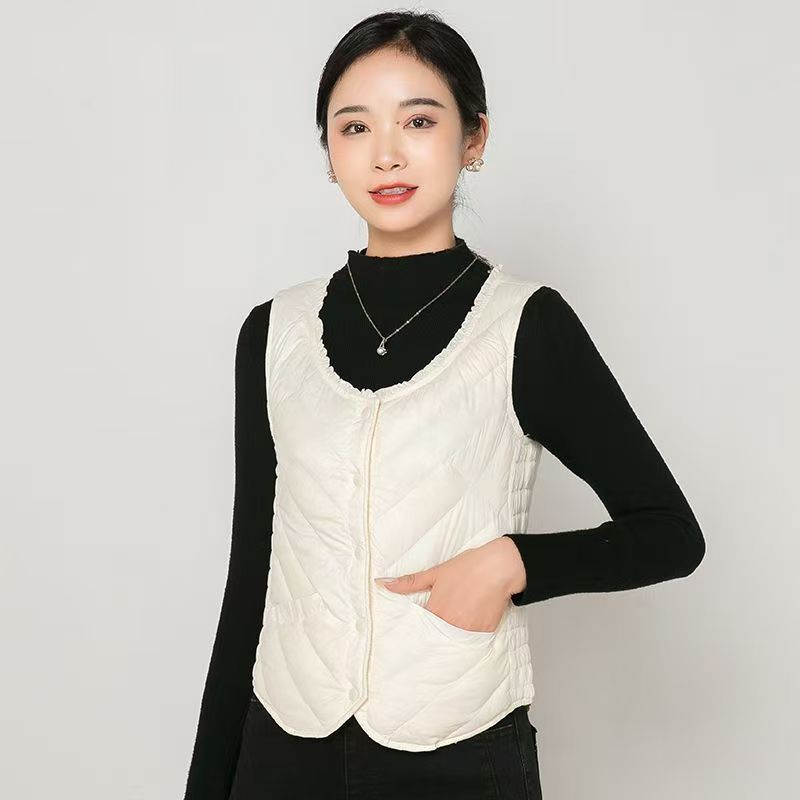 白鸭绒魔力塑形羽绒马甲收腰保暖坎肩女款—T1