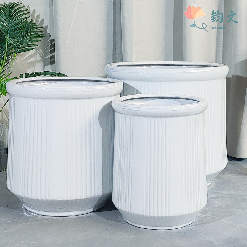 北欧风简约花盆适合龟背竹幸福树等大型绿植家用哑光白色陶瓷