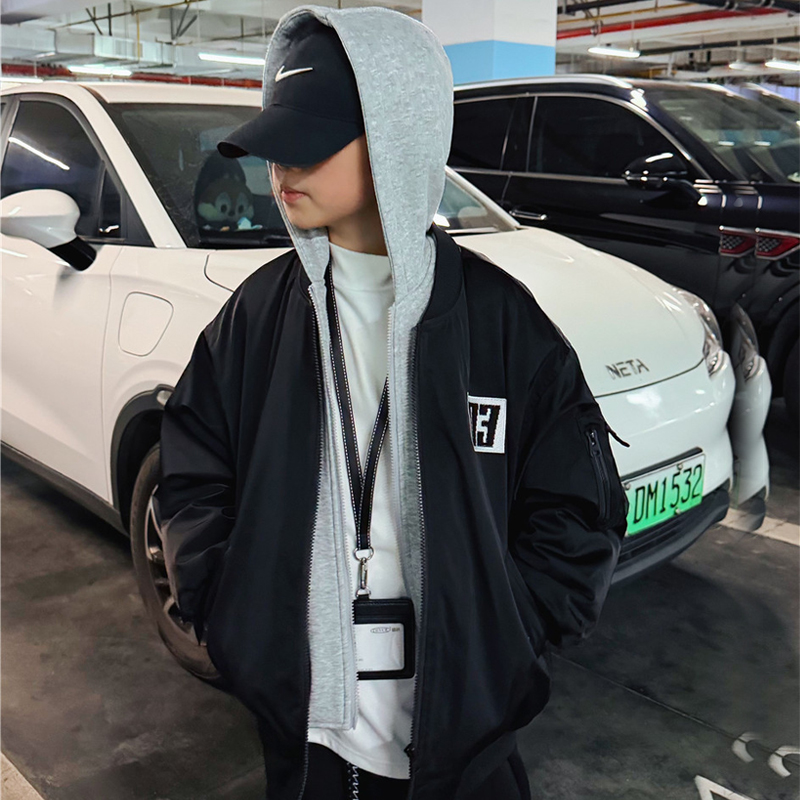 【图本图】2025冬装男童假两件夹棉保暖棉服中大童重工绣花夹克外套