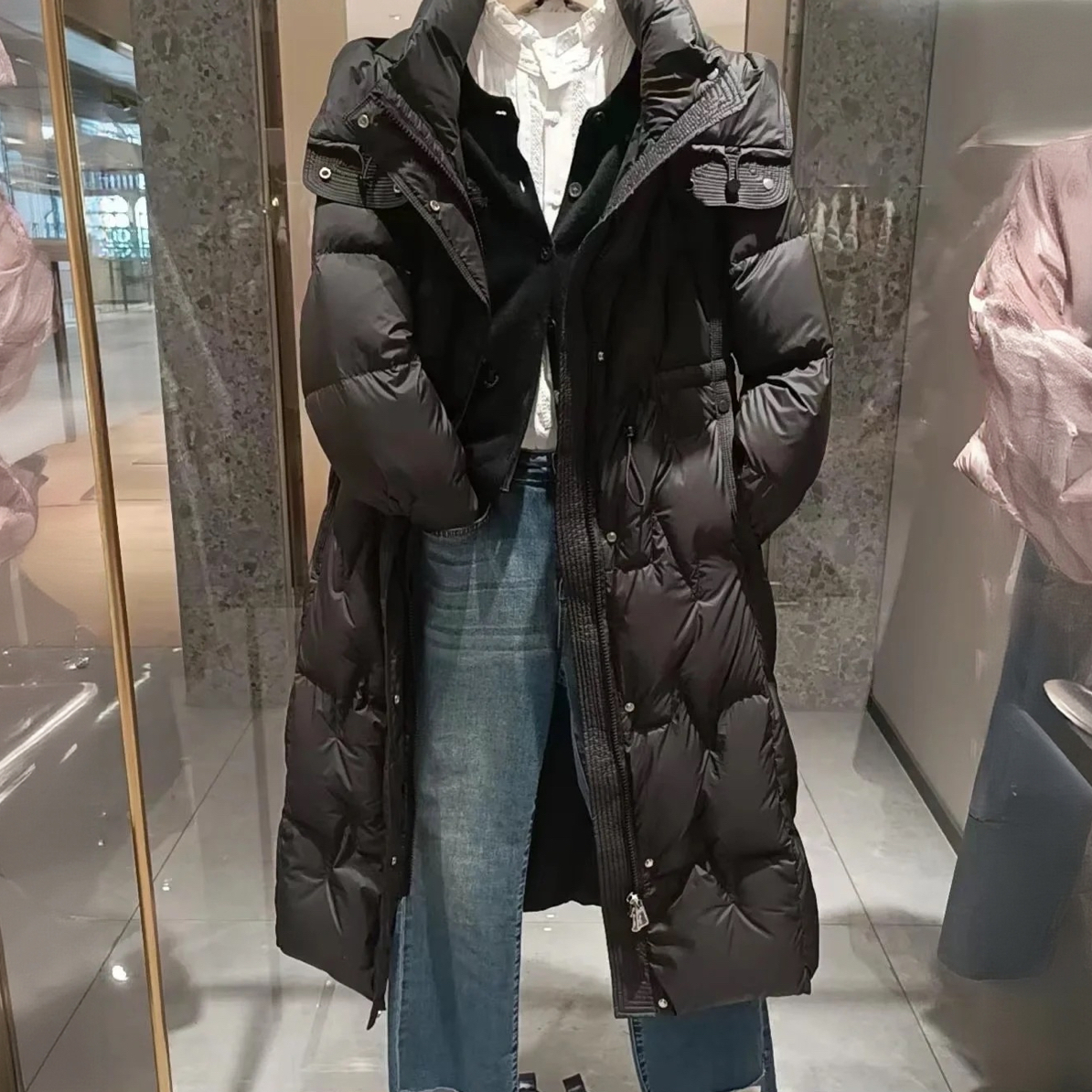 纯色休闲风中长款长款连帽时尚韩版宽松潮流