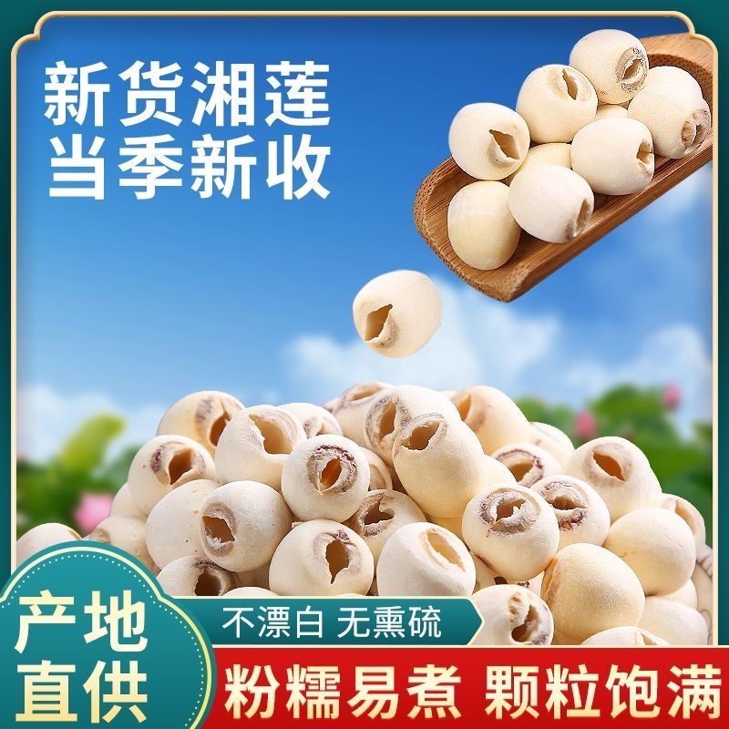 精选湘潭磨皮白莲去芯无熏硫新货包邮清香营养莲子干货