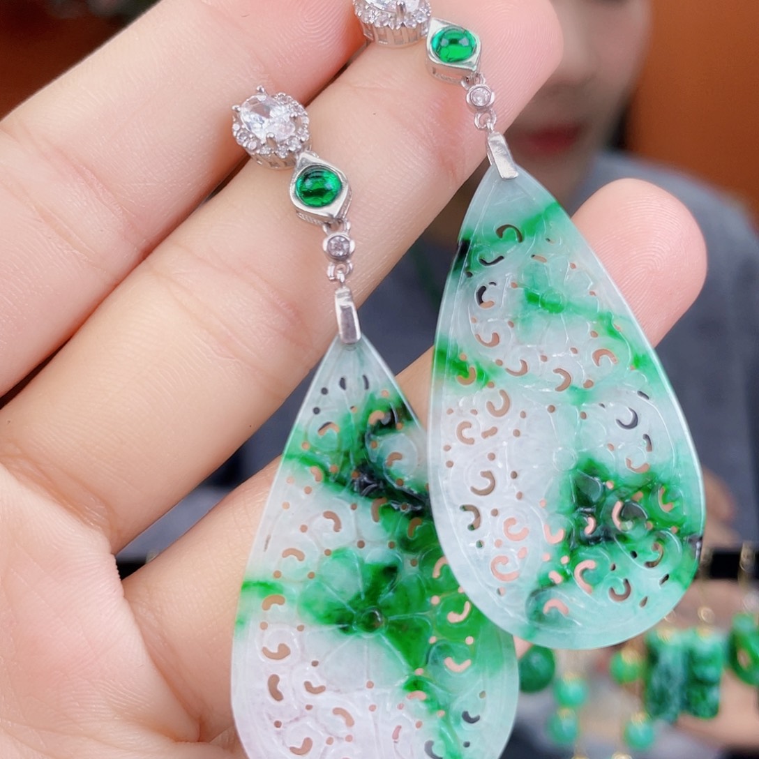 翡翠银S925镶嵌耳饰