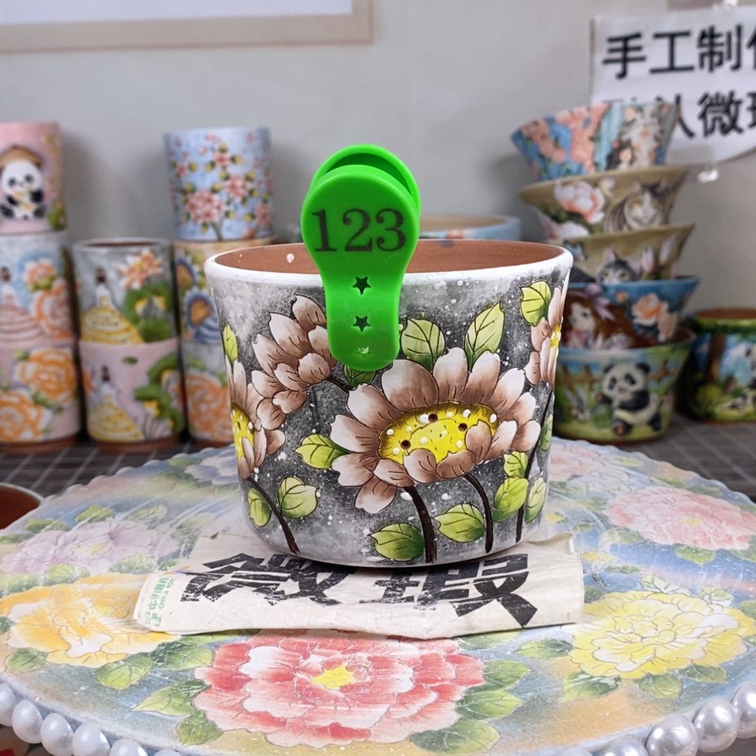 紫砂花盆红陶手绘花盆