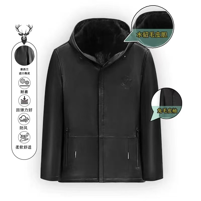 JJ-【蔚蓝牧野】-24005-新西兰原纹鹿皮2025连帽水貂内胆外套