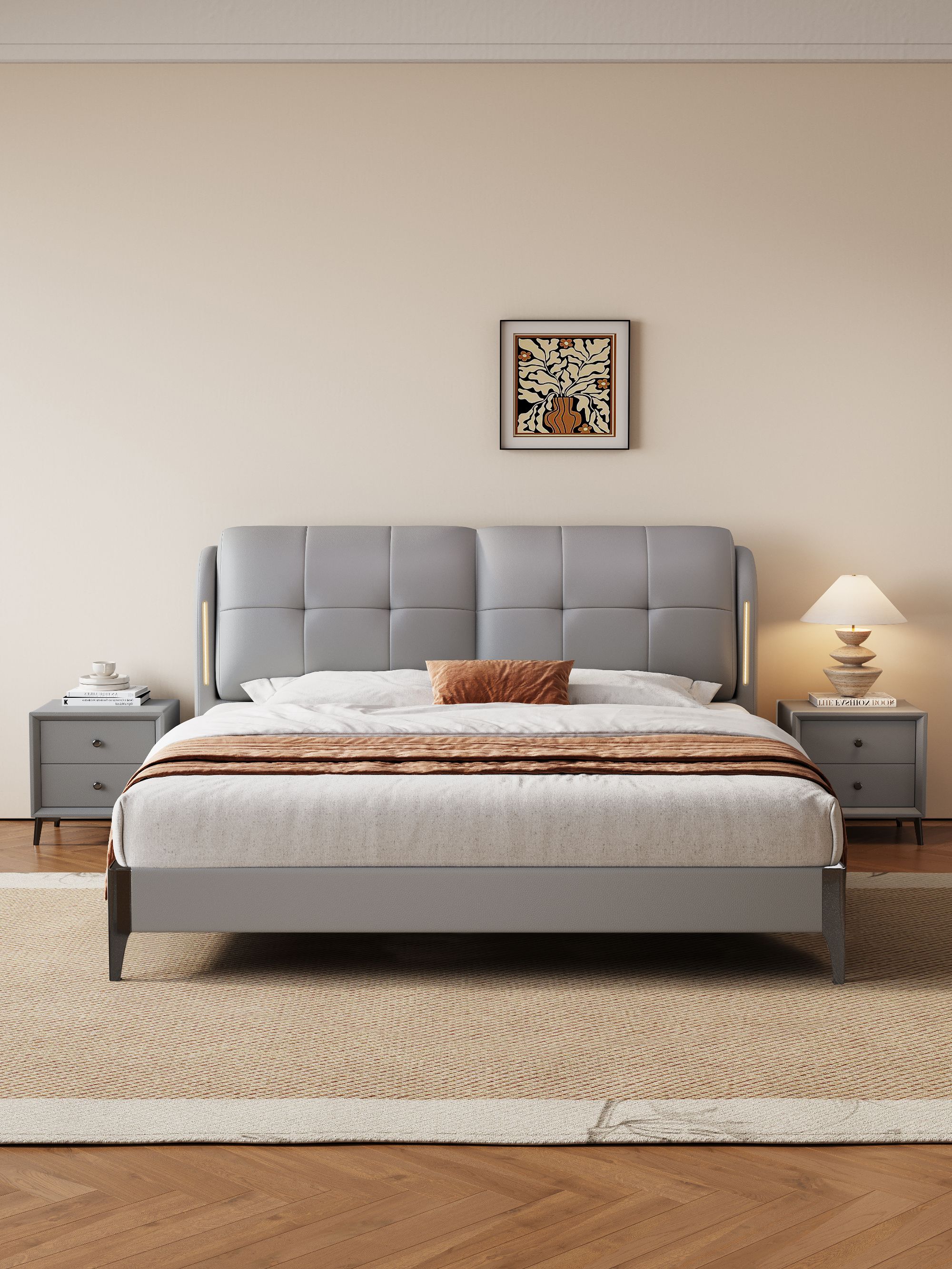 优得美【福气满满】信凡源8666灯#榫卯大床婚床双人床主卧床意式床