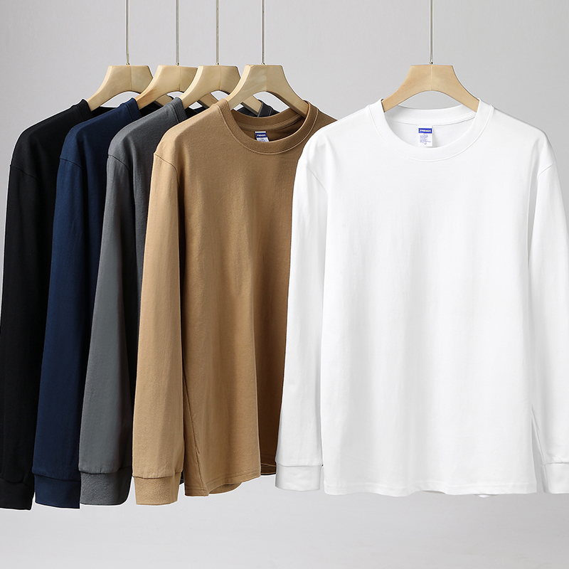 男装圆领宽松长袖内搭t恤轻奢高级感纯色T恤春秋季新款男女同款