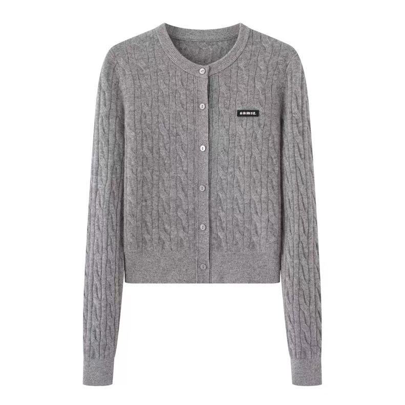 艾家时尚针织常规短款圆领开衫毛针织衫女上衣休闲毛衣长袖804149