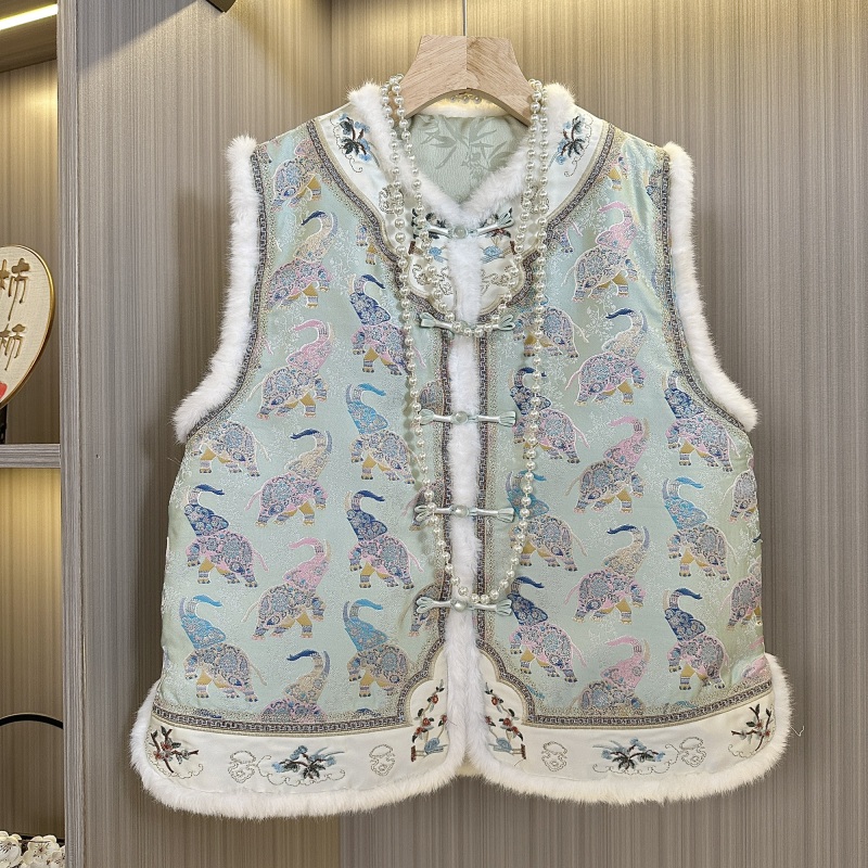 （大象夹棉）新中式2025新款重工刺绣提花毛毛马甲冬季气质坎肩