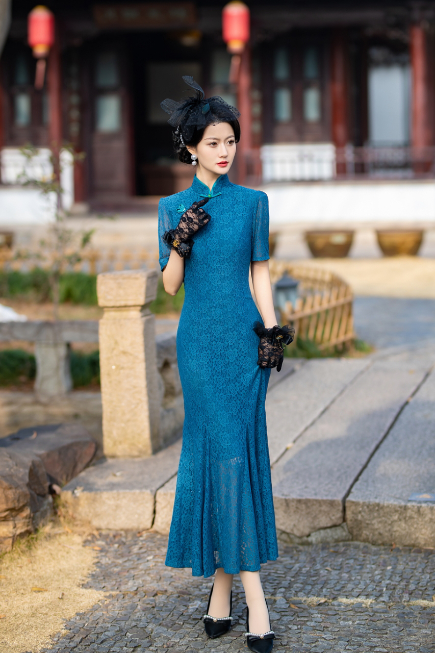 【533】130凤尾复古优雅改良气质旗袍