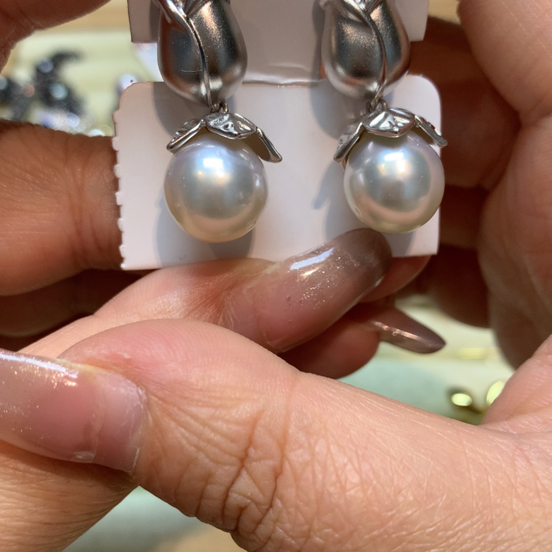 海水珍珠耳饰银S925镶嵌