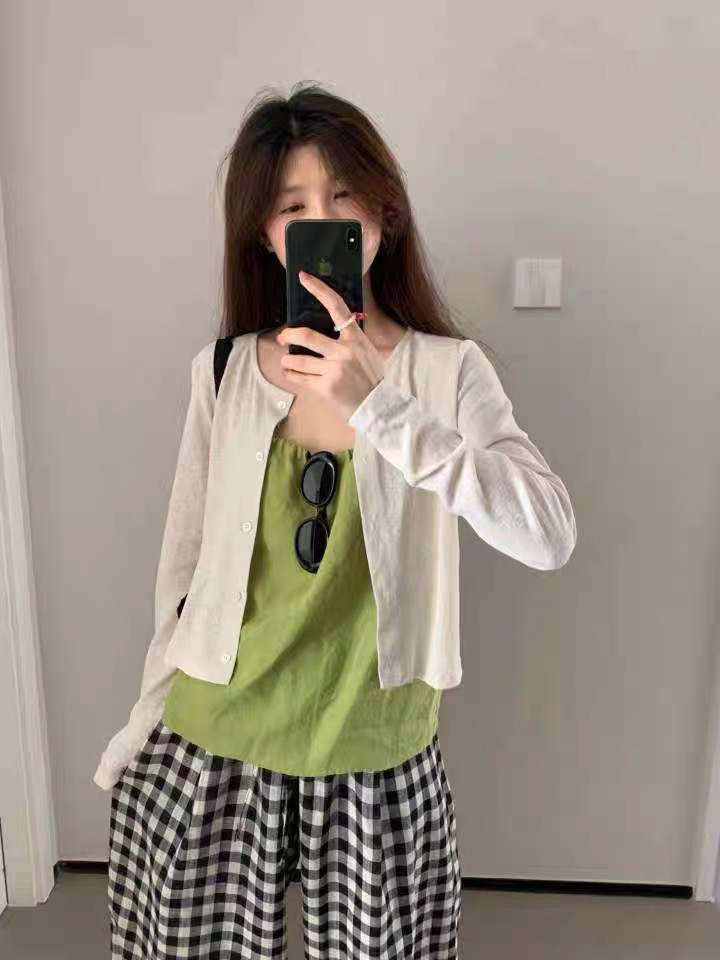 灰灰呀！韩系设计感简约百搭后背系带短款防晒衫外套