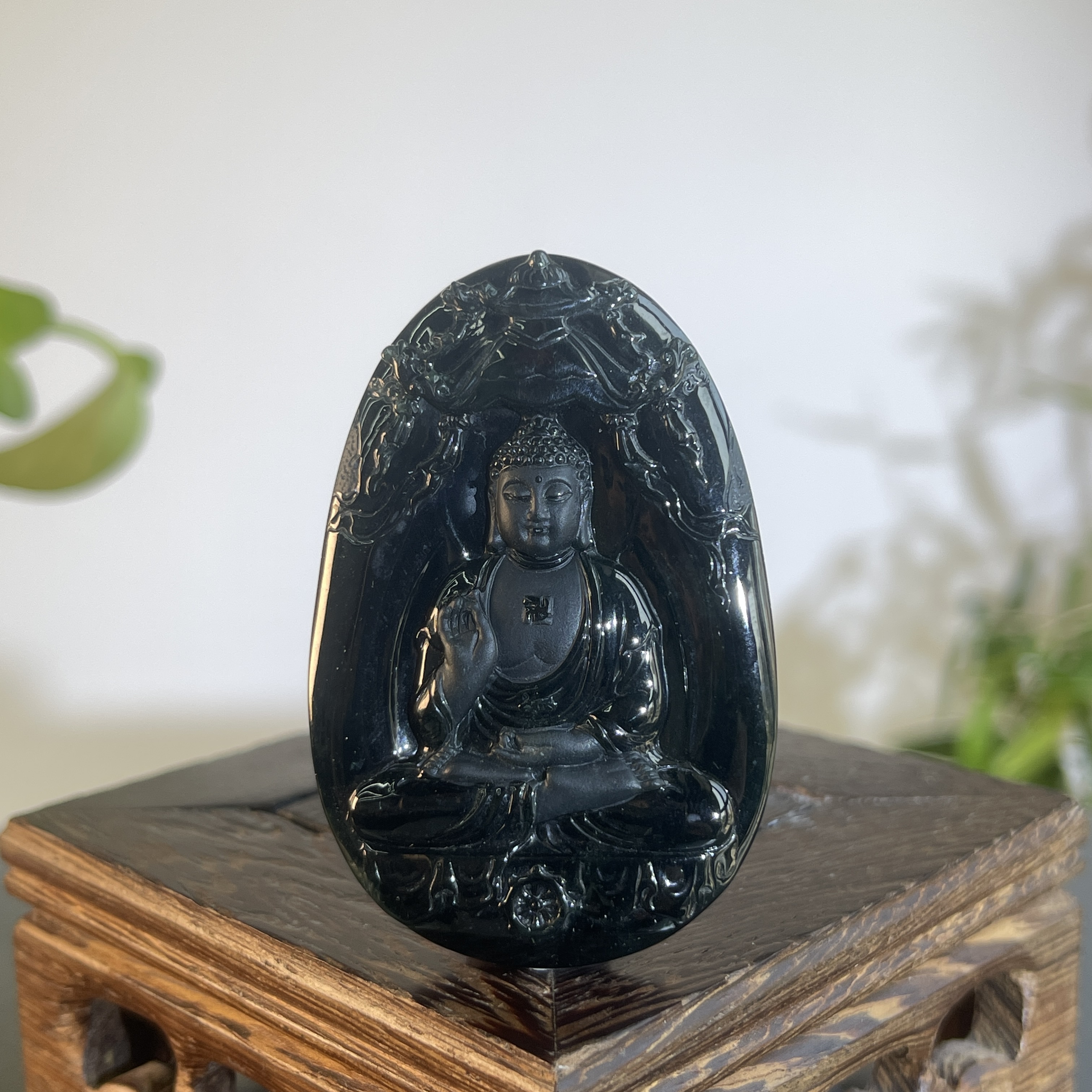 JTW07-169  黑色天然翡翠A货  黑-阿弥陀佛