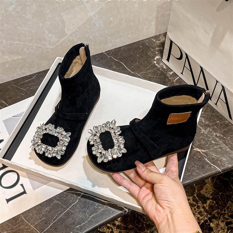 马丁靴女童洋气小公主靴子水钻皮靴女宝宝加绒二棉靴儿童短靴冬季