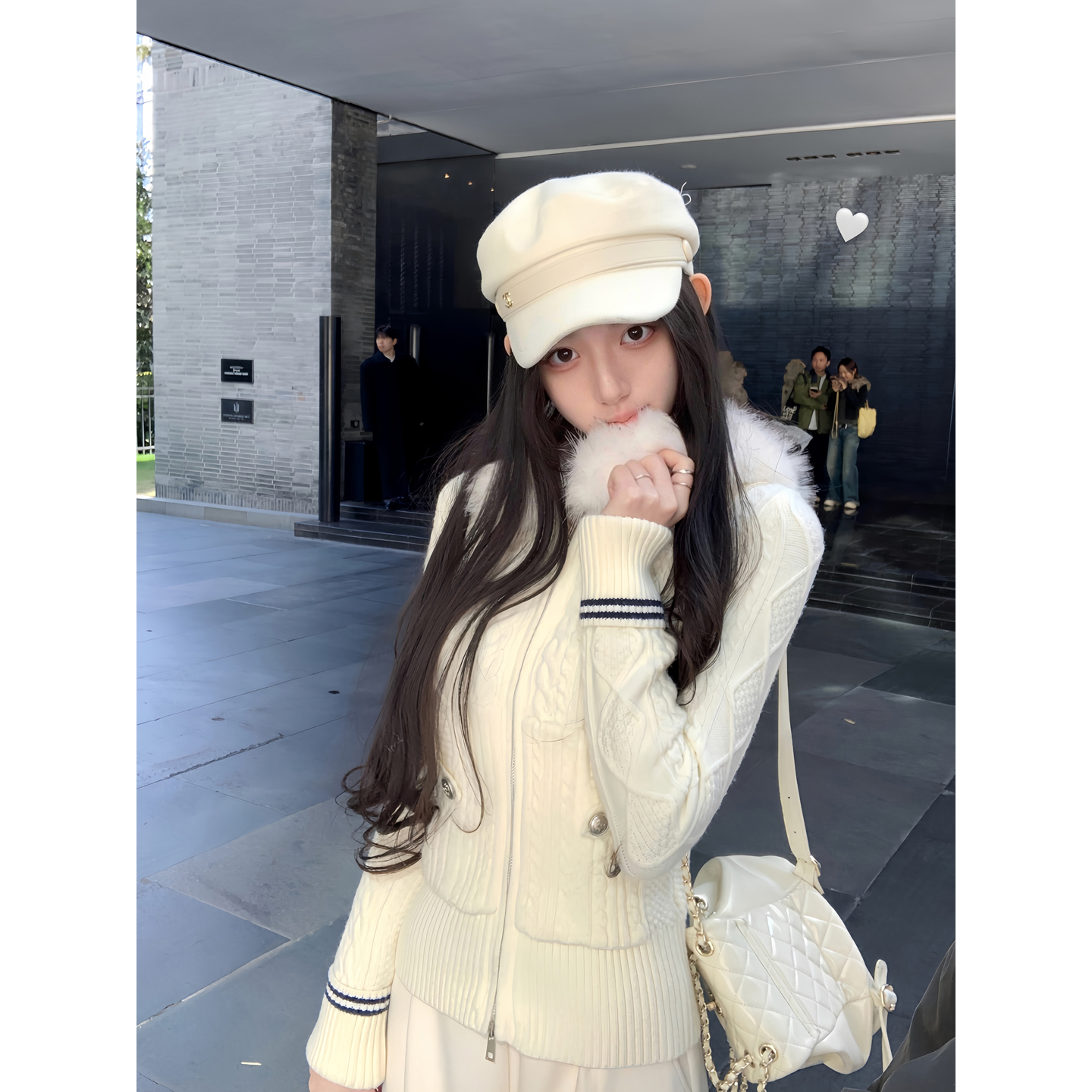 【白水女】 藤校优等生 高克重环保毛领连帽毛针织衫女冬季外套