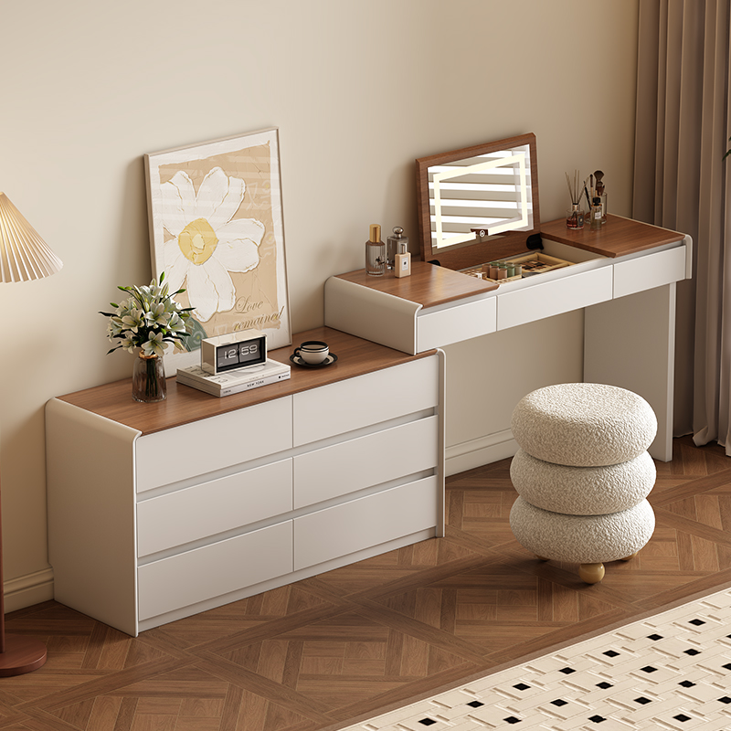 【年终狂欢季】实木翻盖烤漆简约伸缩梳妆台化妆桌书桌斗柜一体收纳