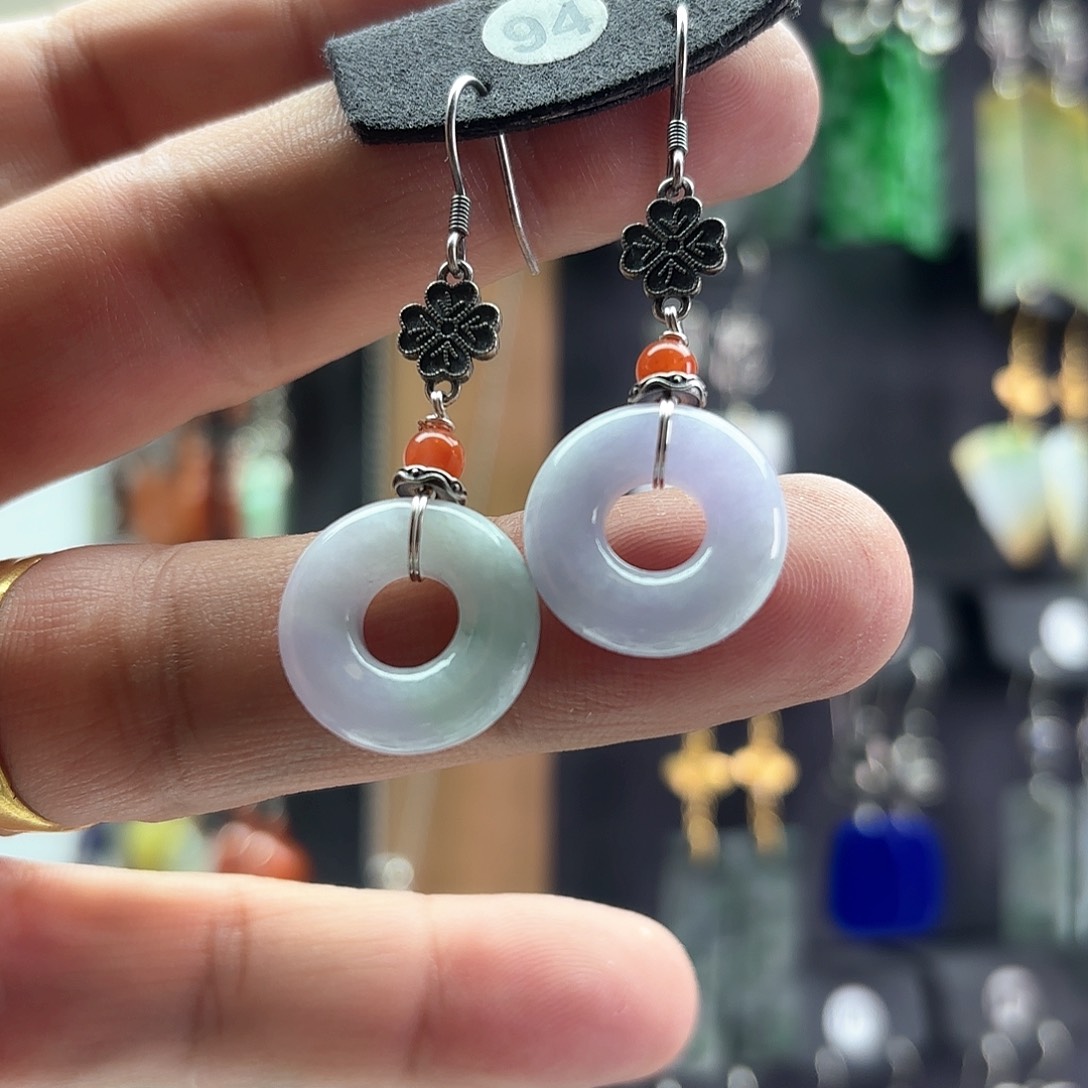 翡翠耳饰银S925镶嵌柏**露