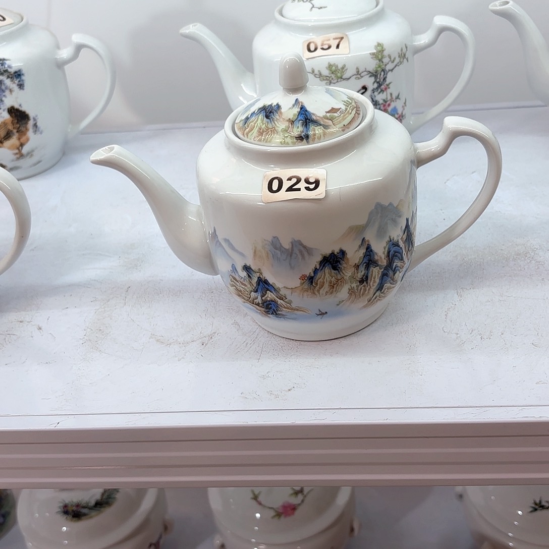 壶陶瓷千里江山图两斤侧把壶