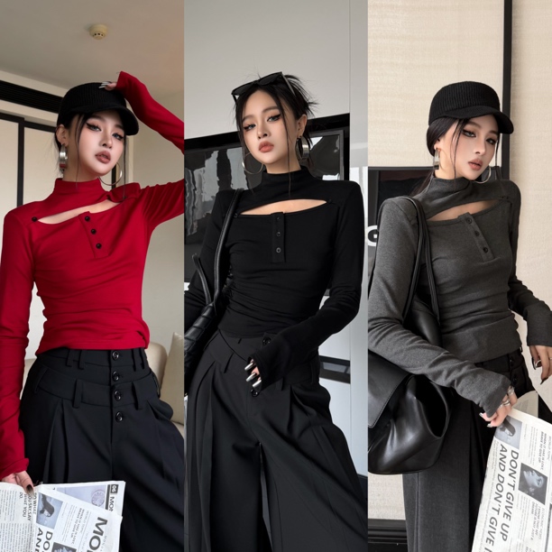 Blackgirl新款【冬日穿搭】 显瘦辣妹秋冬百搭半高领修身弹力针织衫