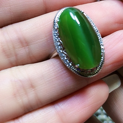 和田玉银S925镶嵌戒指