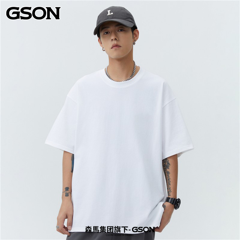 【贝贝】GSON重磅纯棉短袖男夏季潮牌宽松百搭情侣款纯色t恤女圆领