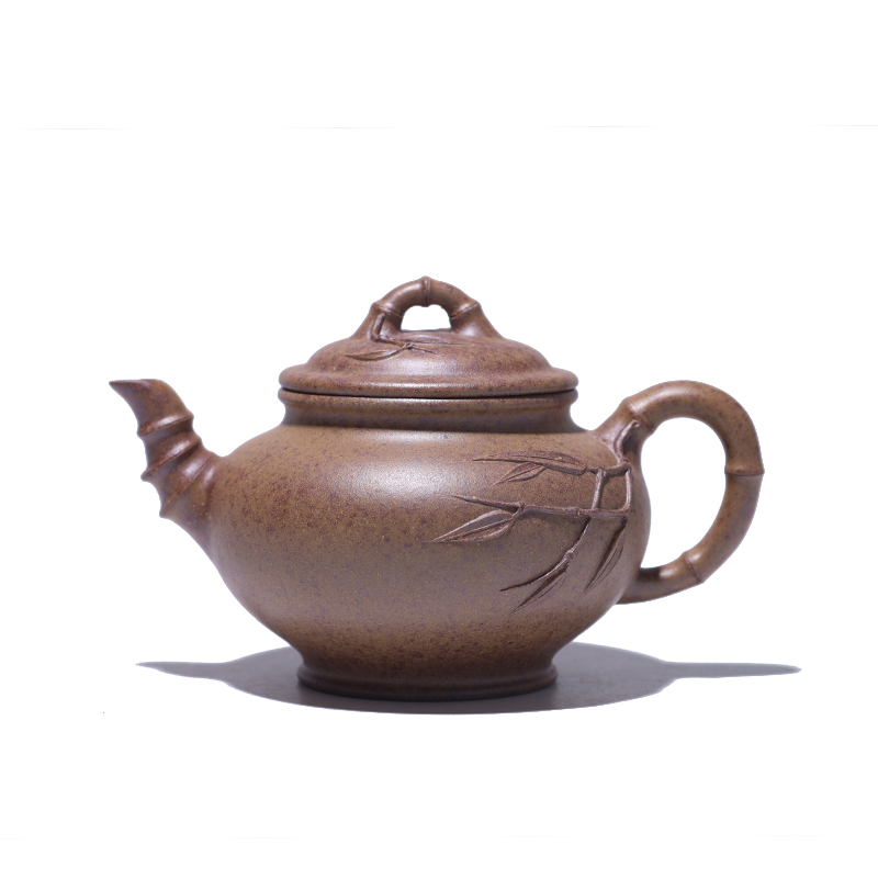 大吉羊柴烧 宜兴紫砂壶手工茶壶 本山绿泥竹节笑樱160ml庄勤英