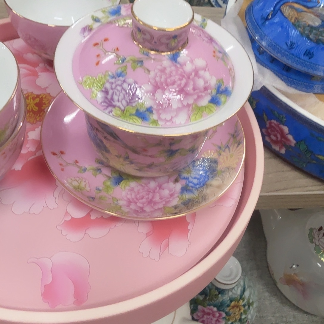 陶杯子喜鹊盖碗一个