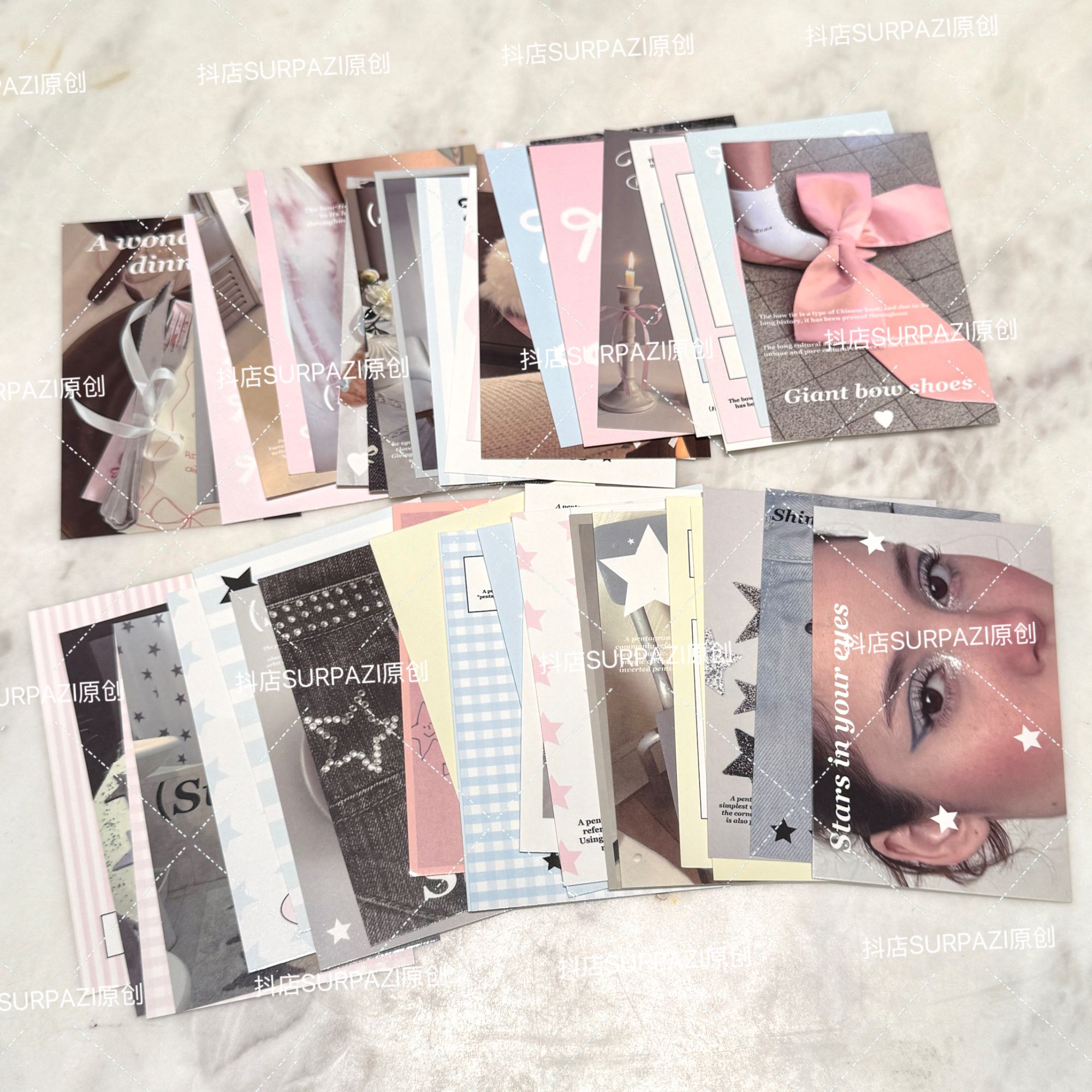 【手机壳背卡】原创ins风牛仔星星手账装饰卡片蝴蝶结打底素材纸