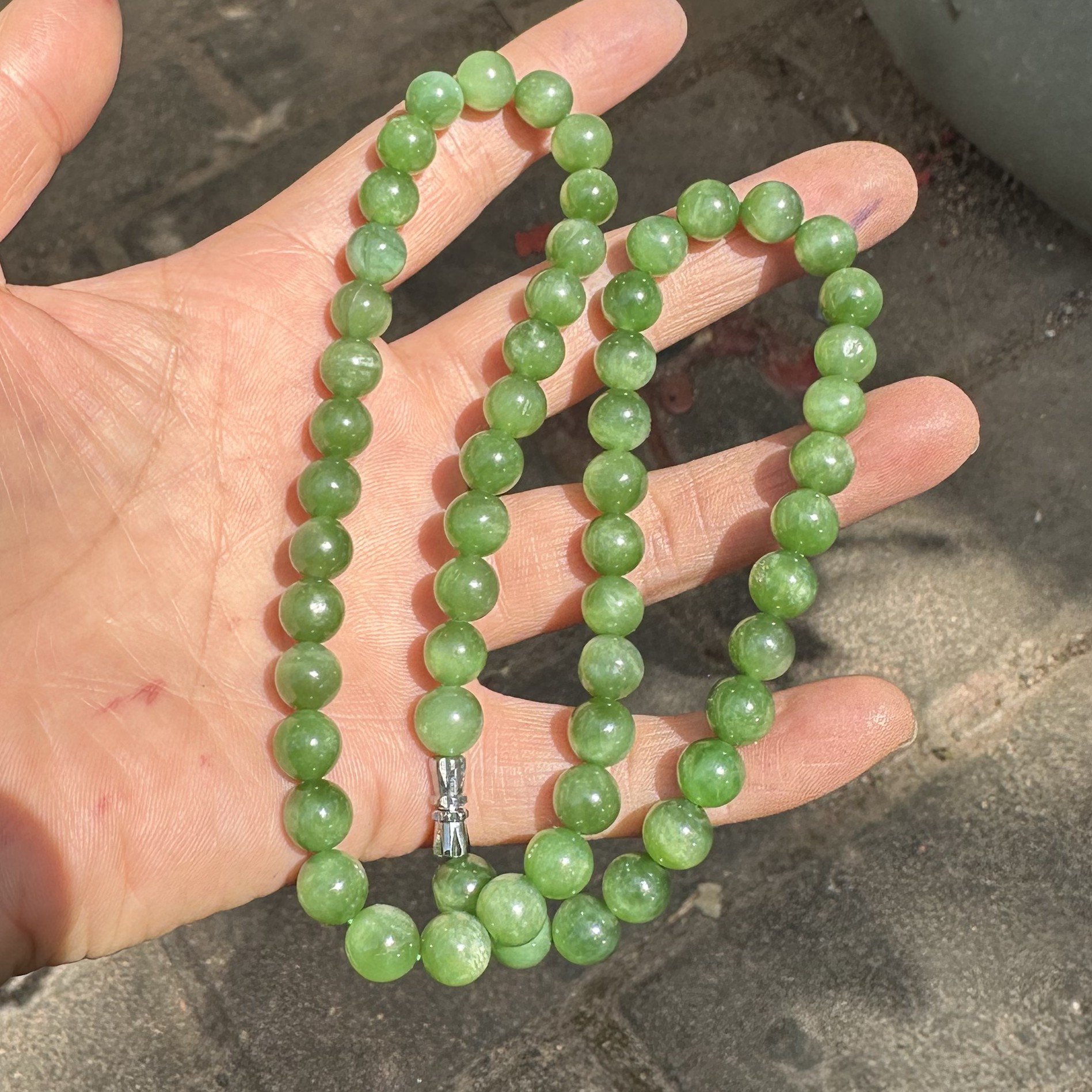 俄罗斯七号矿碧玉辣阳绿猫眼项链卡8高品质