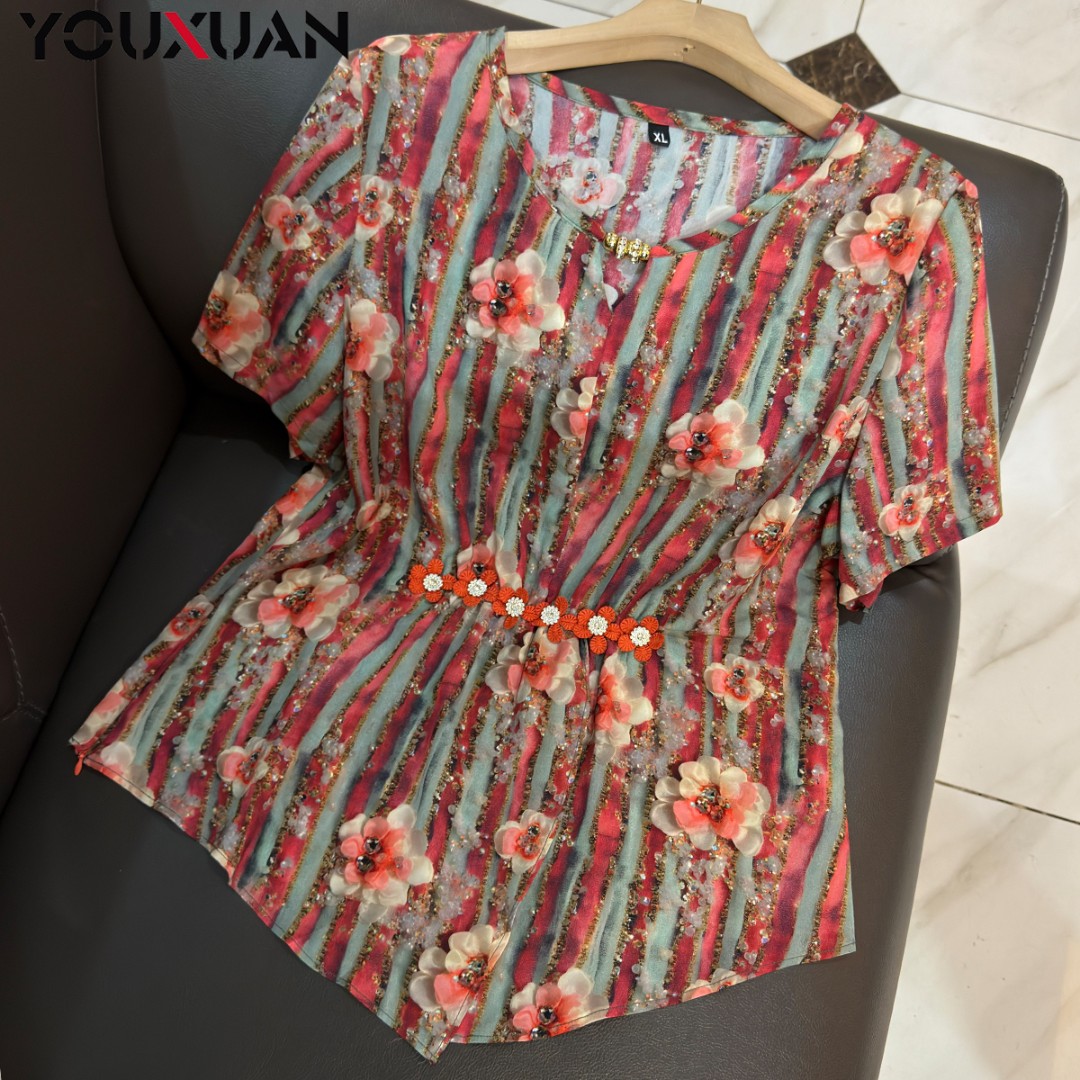 春夏季新品女士短袖休闲T恤上衣女装时尚V领小衫卫衣63661