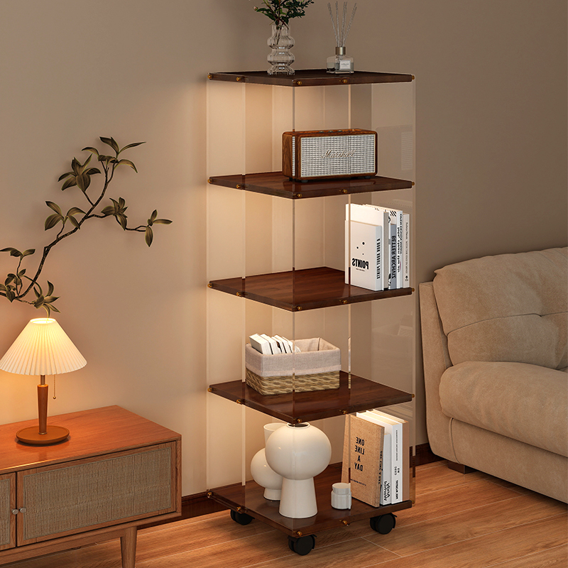 亚克力旋转书架一体靠墙可移动手办展示柜实木转角书柜落地置物架